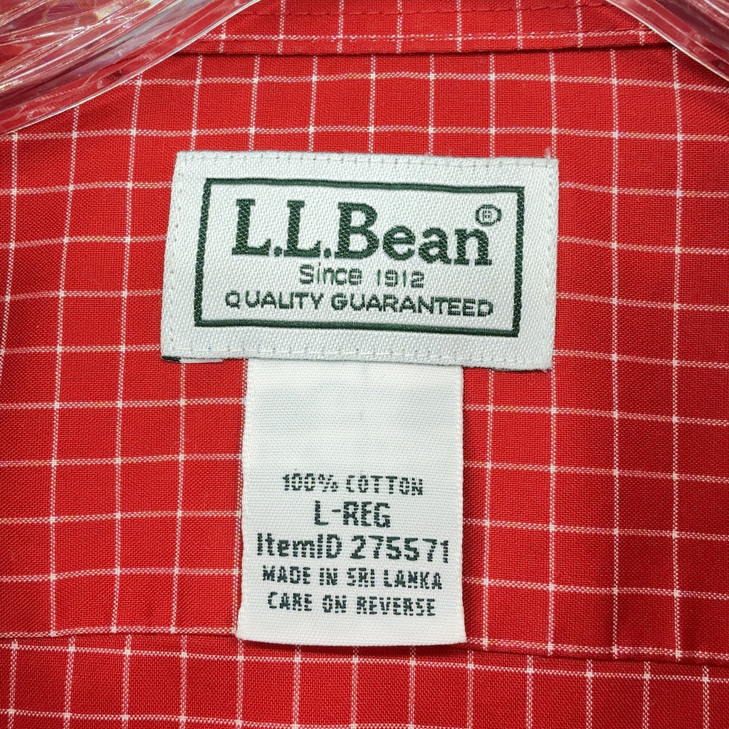 LL Bean Button Down Shirt Large Men Red Check Short Sleeve Comfort Stretch