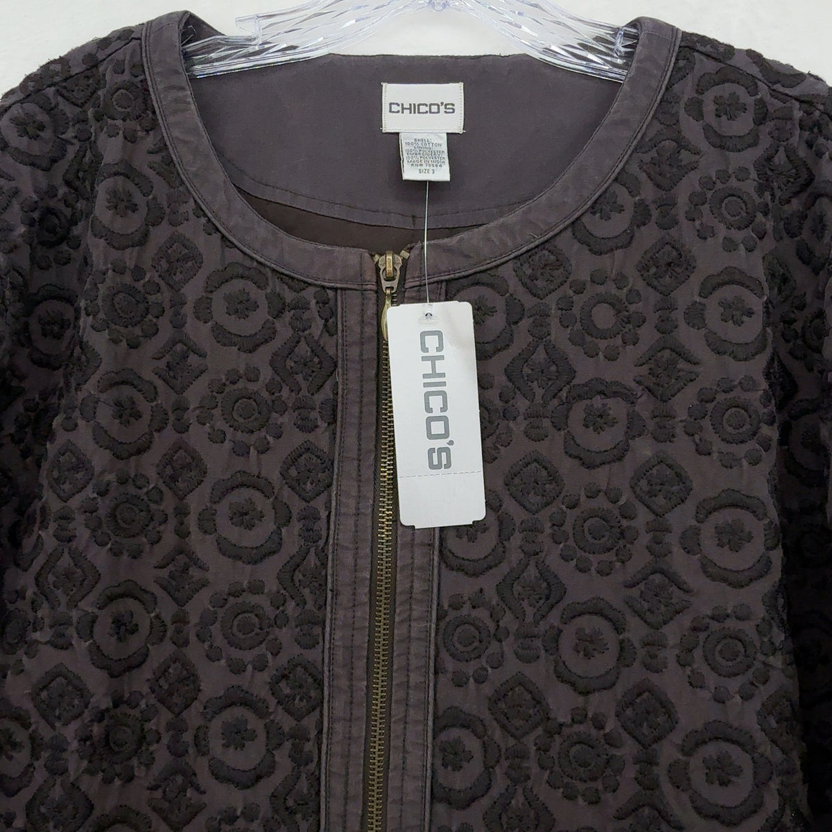 Chicos Size 3 Jacket Subtle Garden Giovanna XL Womens Full Zip Embroidered New M