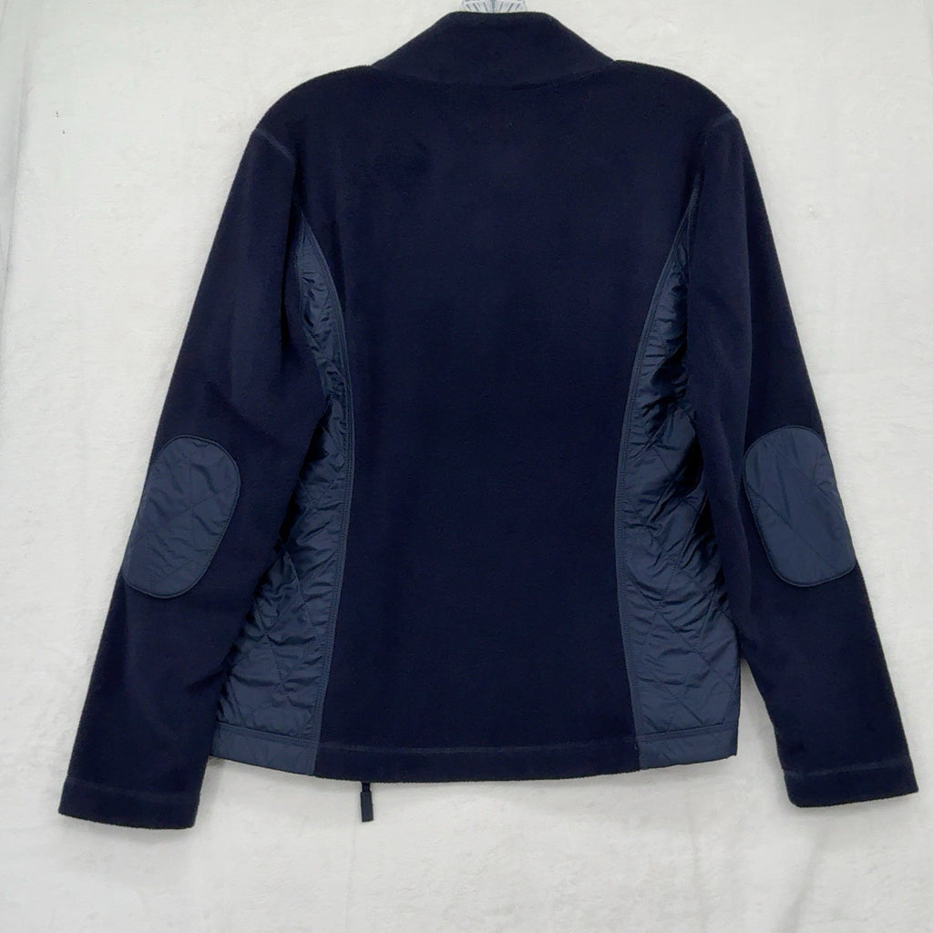 Talbots Fleece Jacket Medium Petite Navy Blue Full Zip Quilted Elbow Patches MP