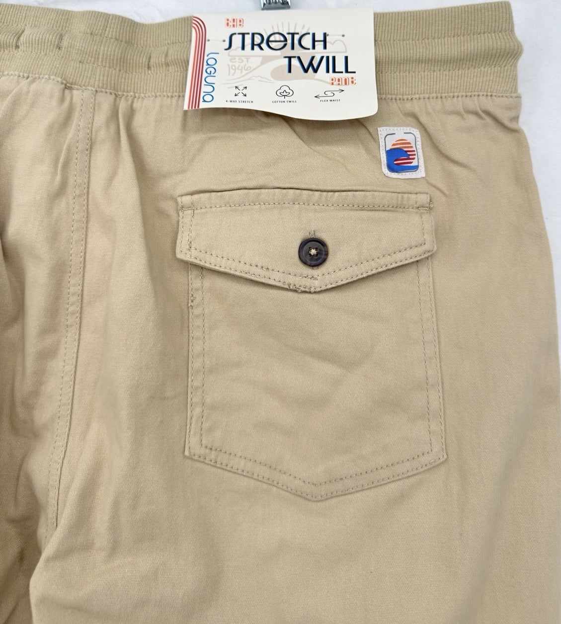 Laguna Joggers Pants Large Mens Tab Beige Pull On Stretch Twill New NWT