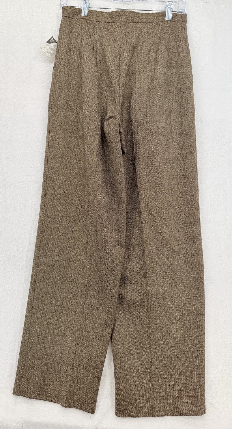 Vintage LL Bean Pants 6 Womens Wool Stretch Pleated Brown High Rise Straight New