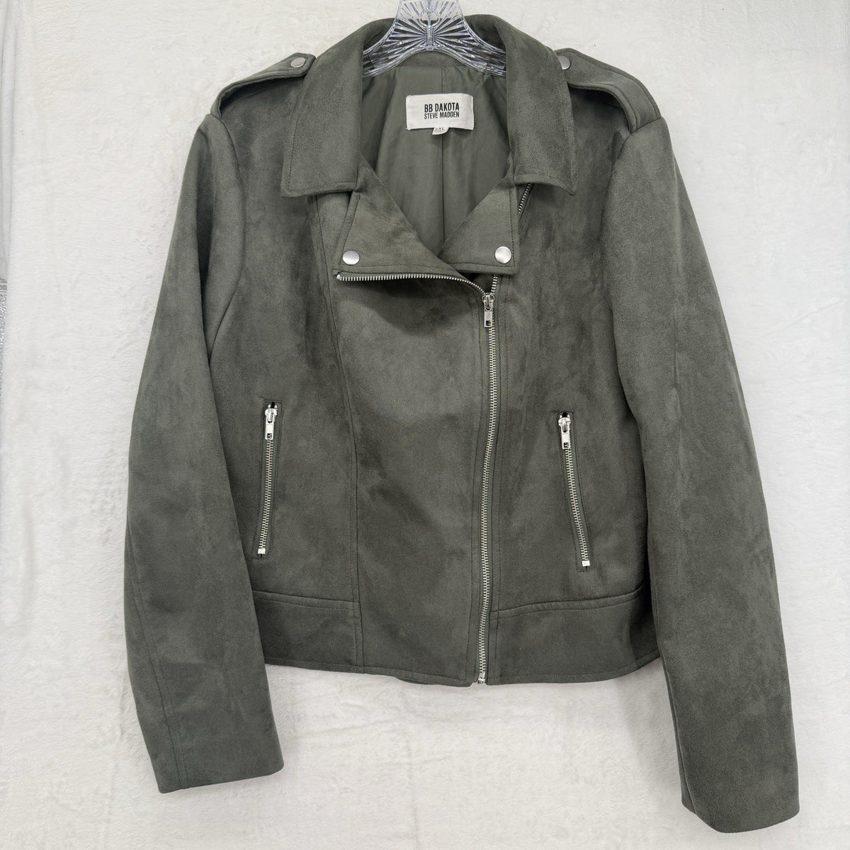 BB Dakota Steve Madden Moto Jacket XXL Faux Suede Olive Green Womens