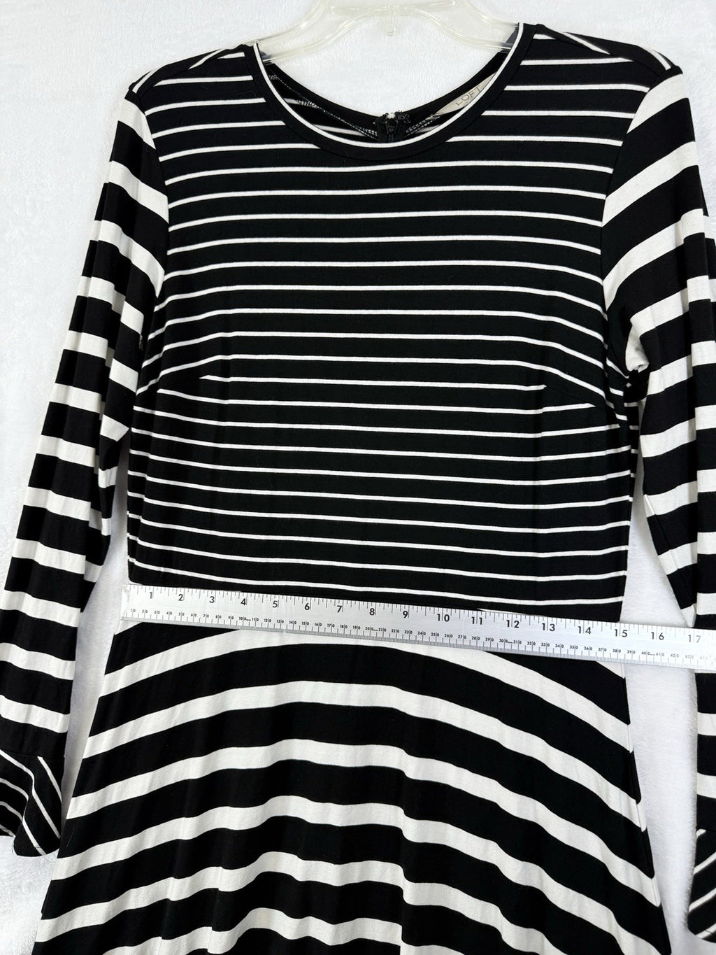 Ann Taylor LOFT Dress 6 Long Sleeve Jersey Knit Black White Striped  Women