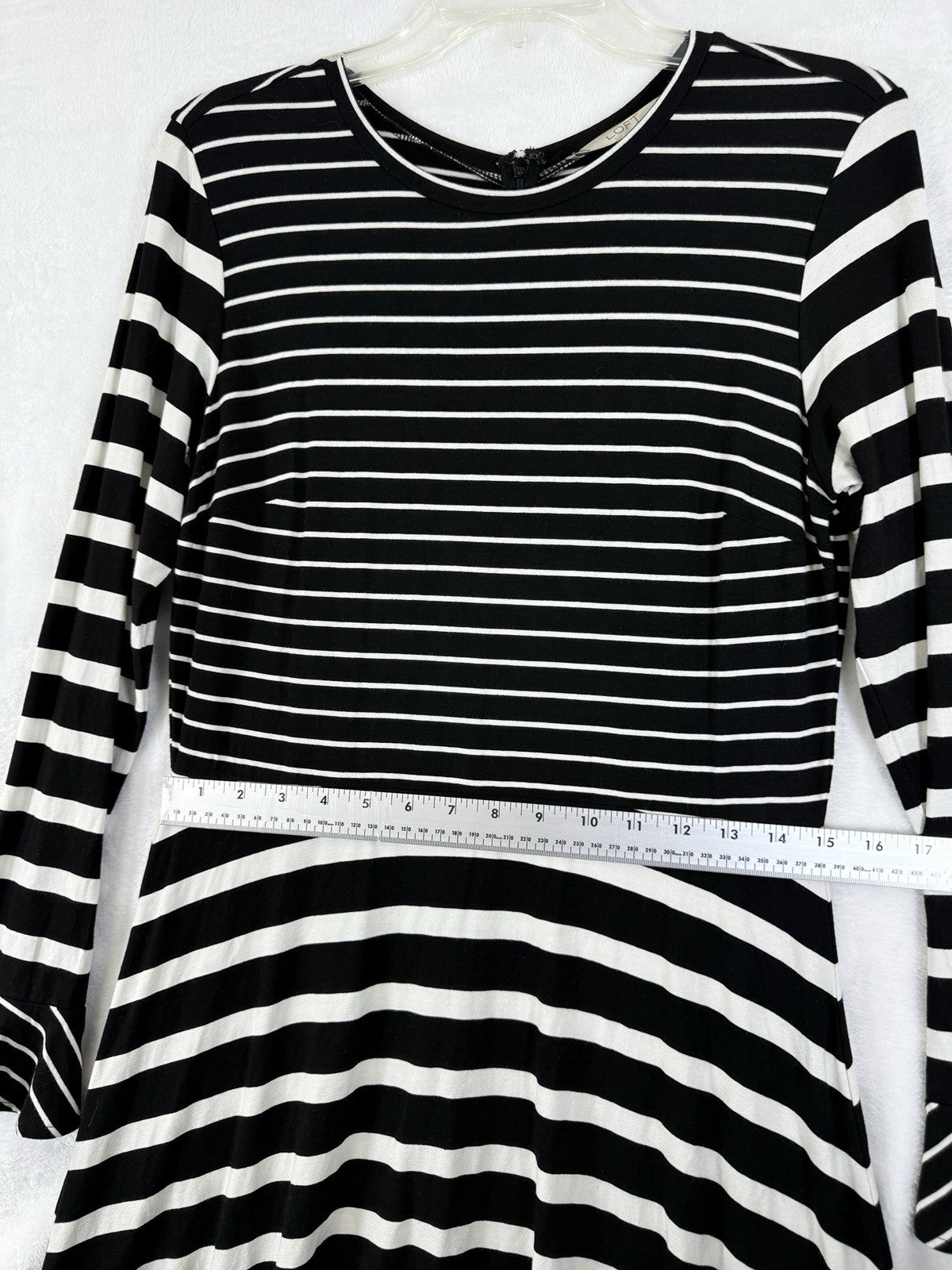 Ann Taylor LOFT Dress 6 Long Sleeve Jersey Knit Black White Striped  Women