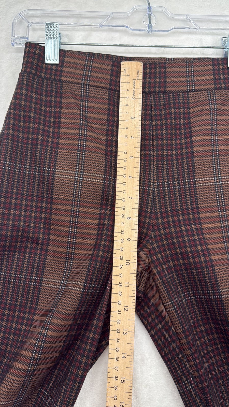 Sanctuary Anthropologie Pull On Pants XS Women Brown Plaid Stretch Straight Slim