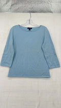 Lands End 100% Cashmere Sweater Small Womens Light Blue 3/4 Sleeve