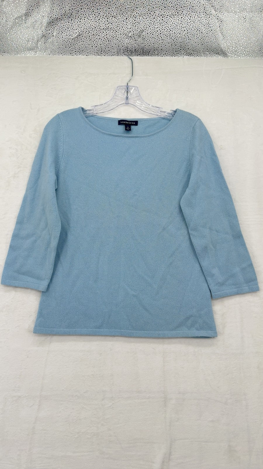 Lands End 100% Cashmere Sweater Small Womens Light Blue 3/4 Sleeve