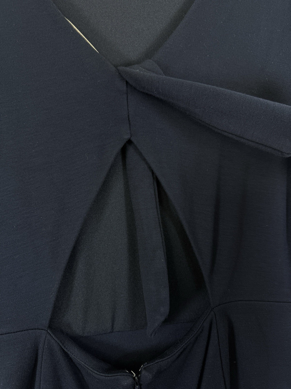 Ann Taylor Loft Dress 14 Navy Blue Ponte Knit Short Sleeve Bow Back Fit Flare