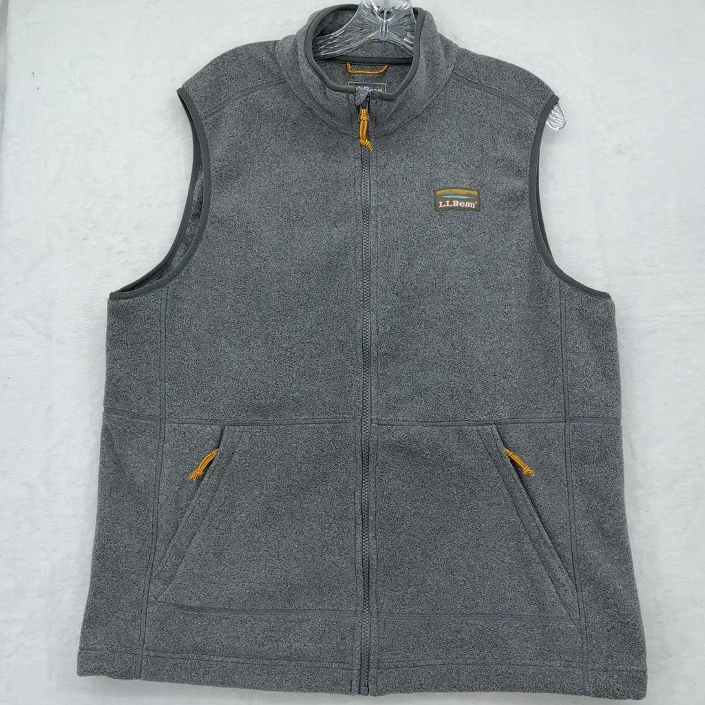 LL Bean Classic Zip Fleece Vest Large Mens Gray Full Zip Mock Neck
