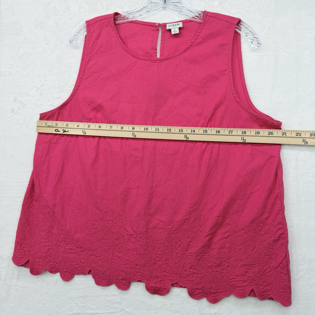 J Crew Linen Cotton Top Women Large Pink Sleeveless Embroidered