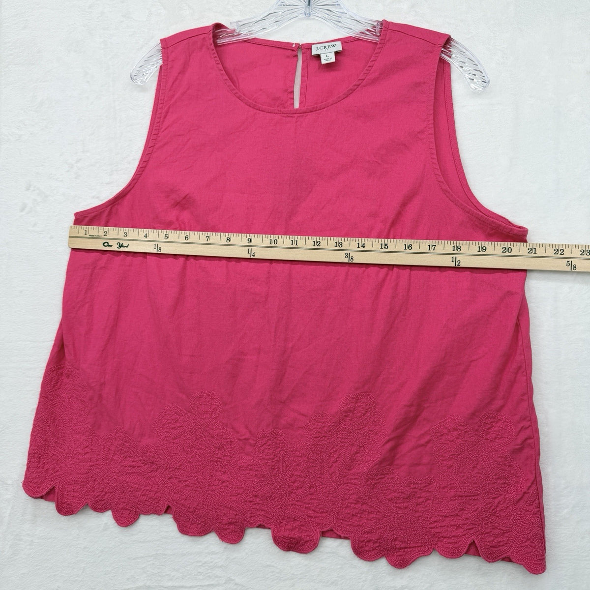 J Crew Linen Cotton Top Women Large Pink Sleeveless Embroidered