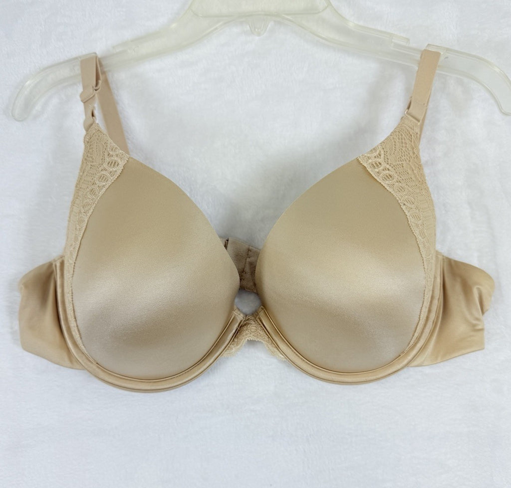 Maidenform Bra 38B Beige Full Coverage Padded Lace Trim 042395