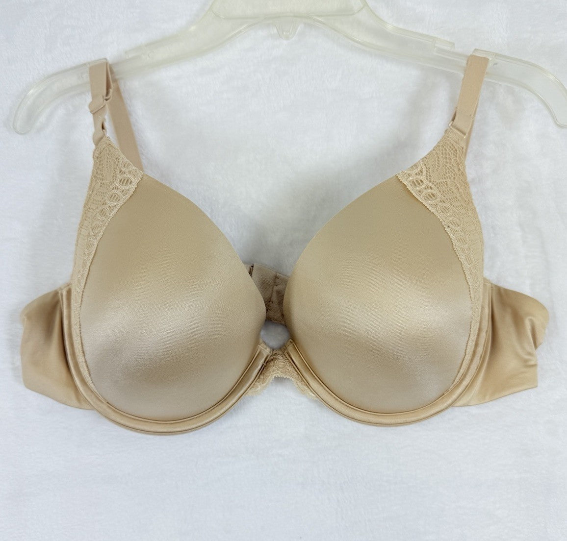 Maidenform Bra 38B Beige Full Coverage Padded Lace Trim 042395