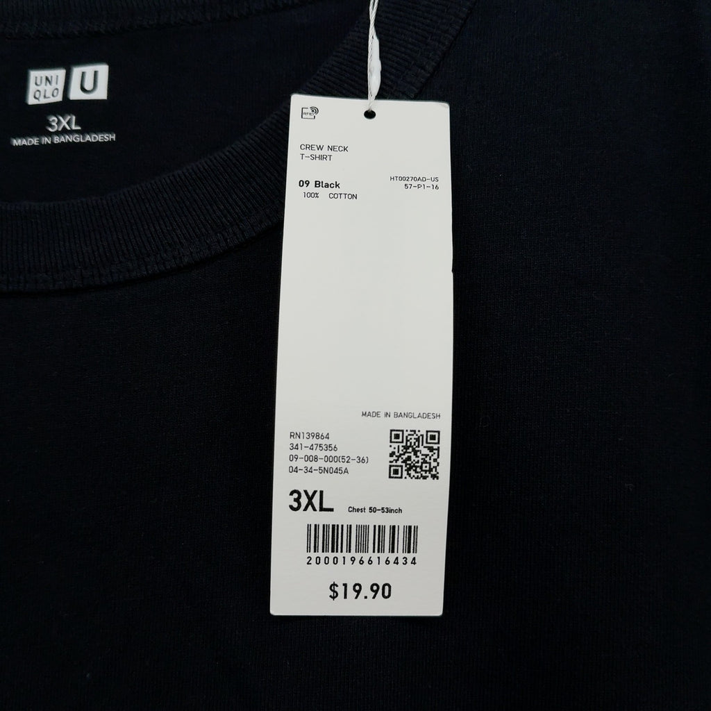Uniqlo U Crew Neck T-Shirt 3XL Mens Lot Black White Short Sleeve New NWT