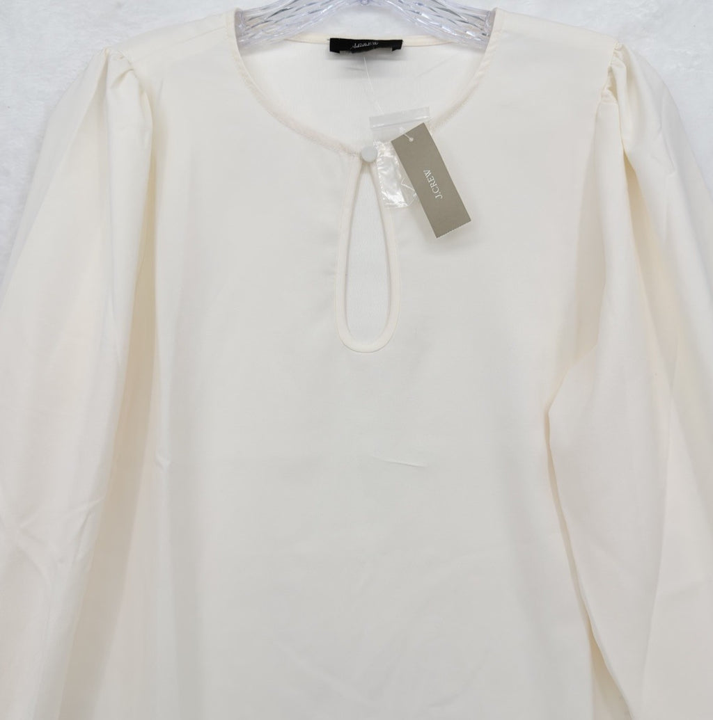 J Crew Womens Small Top Puff Sleeve Satin Back Blouse Long Sleeve Ivory New NWT