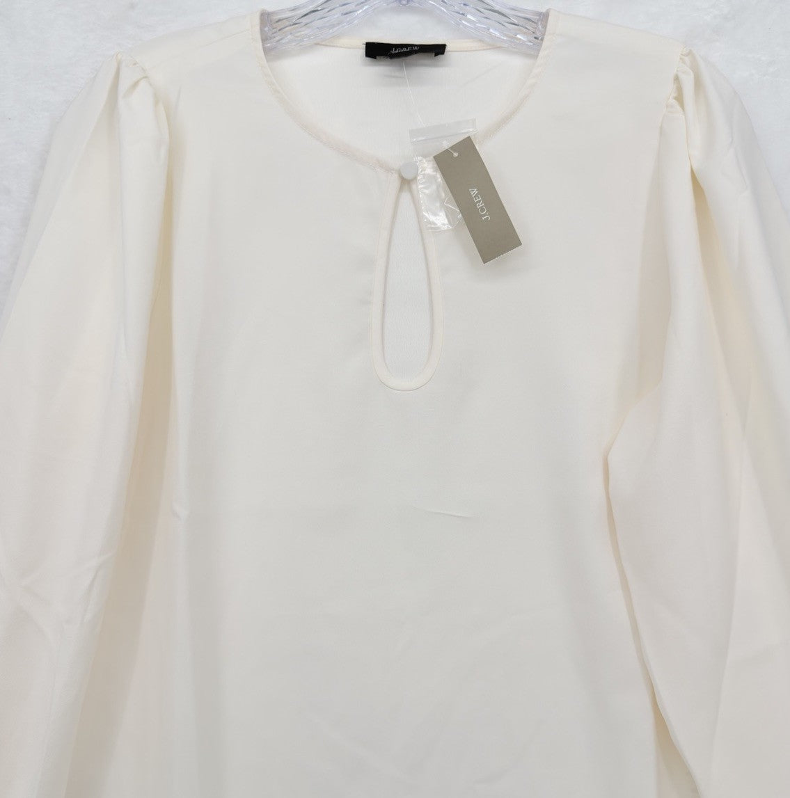 J Crew Womens Small Top Puff Sleeve Satin Back Blouse Long Sleeve Ivory New NWT