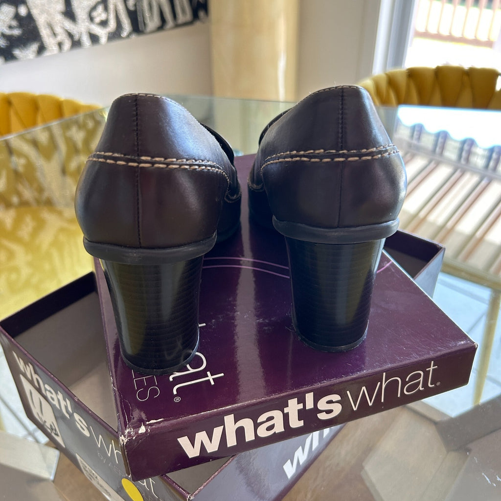 Aerosoles Women's 11 Brown Leather Block Heels Loafers Shoes Square Toe