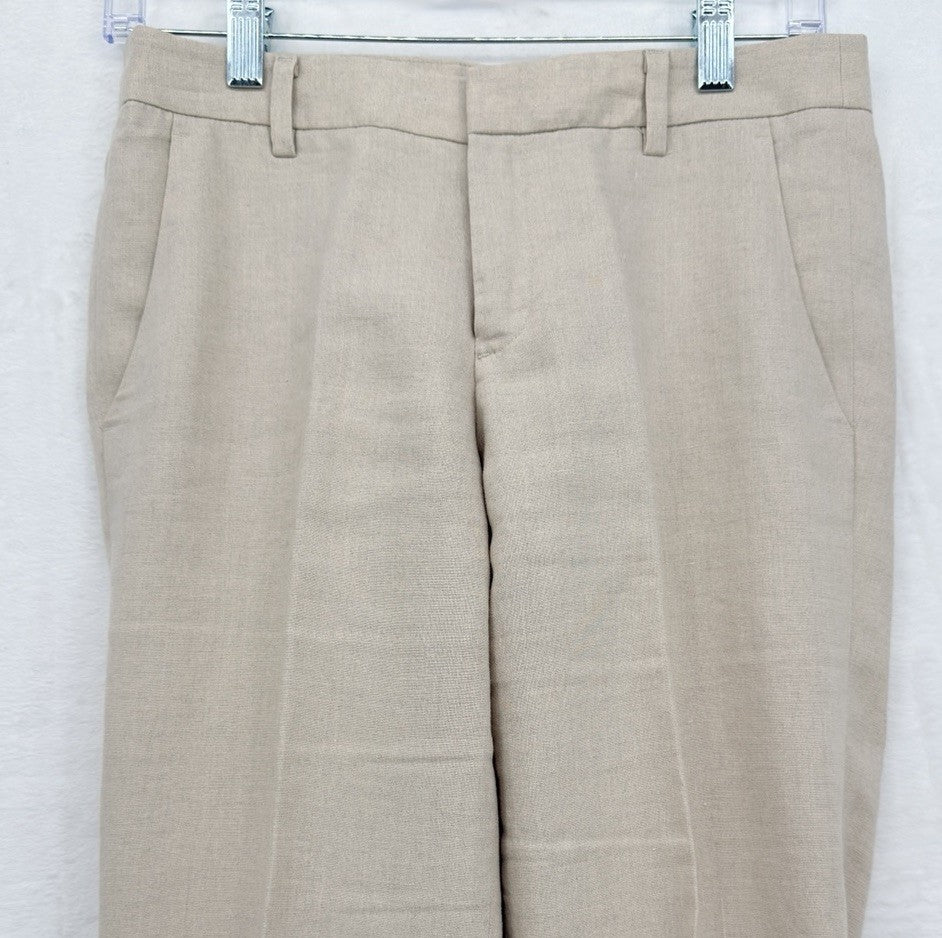 Uniqlo 100% Linen Pants Womens 2 Cropped Beige Tapered Crop Mid Rise Minimalist