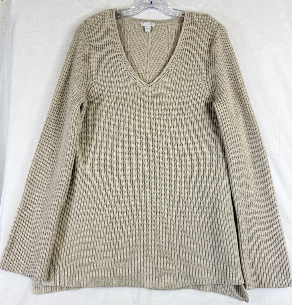 J Jill Sweater Small Wool Blend Beige Long Sleeve V Neck Tops Tunic Womens