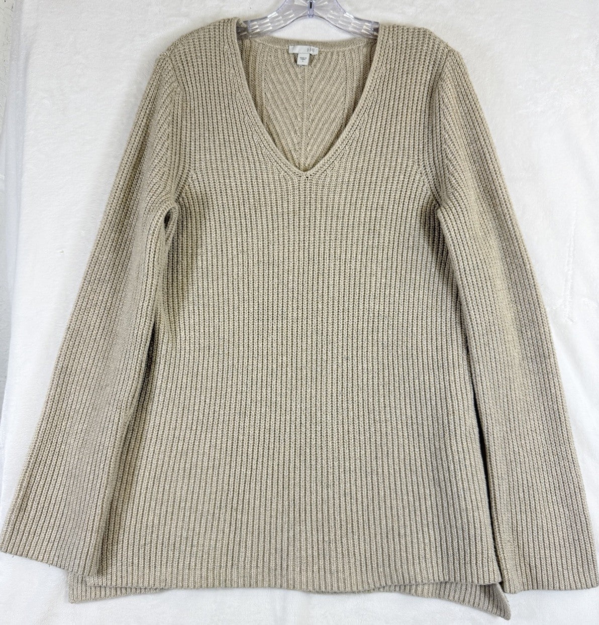 J Jill Sweater Small Wool Blend Beige Long Sleeve V Neck Tops Tunic Womens