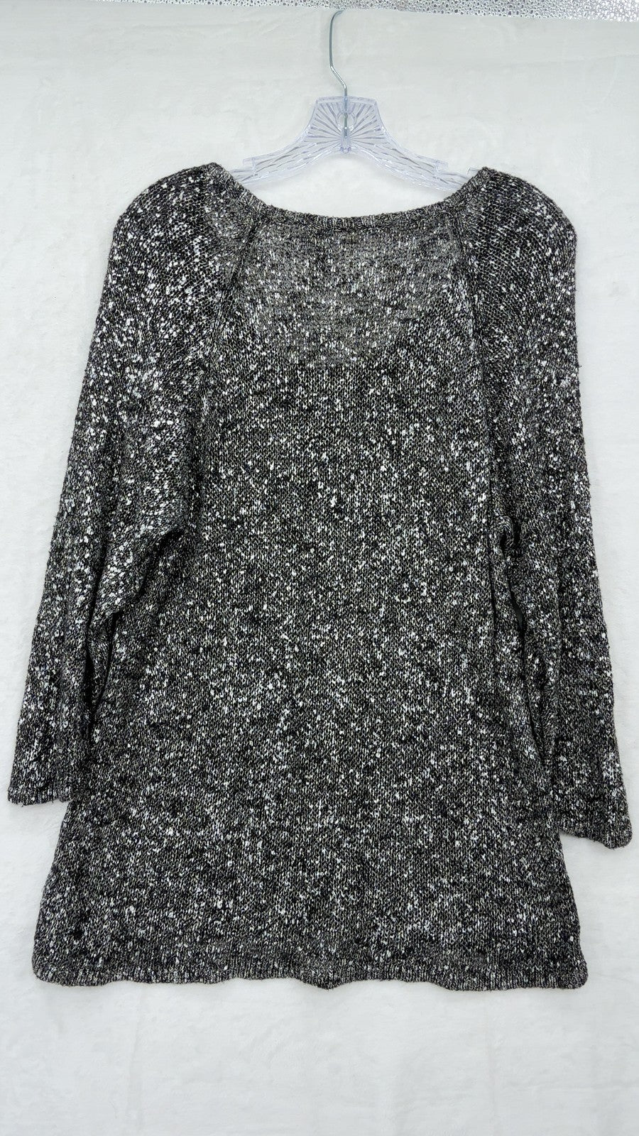 Eileen Fisher Linen Blend Sweater XL Womens Gray Shimmer Karma Stitch Open Knit