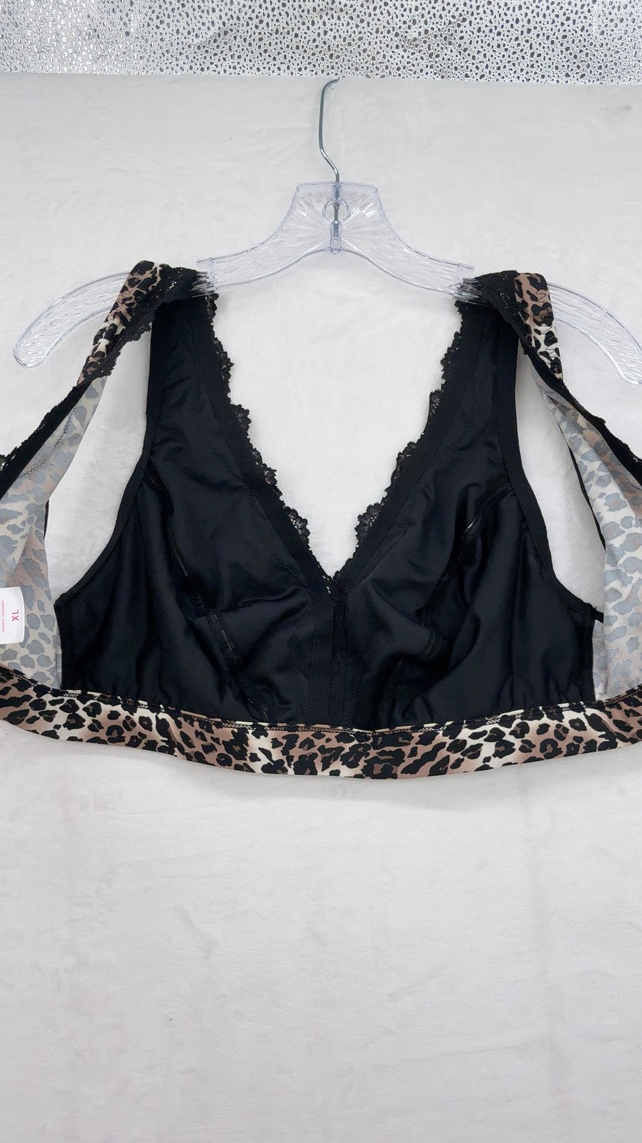 Breezies XL Bralette Bra Leopard Print Black Lace Womens Wireless
