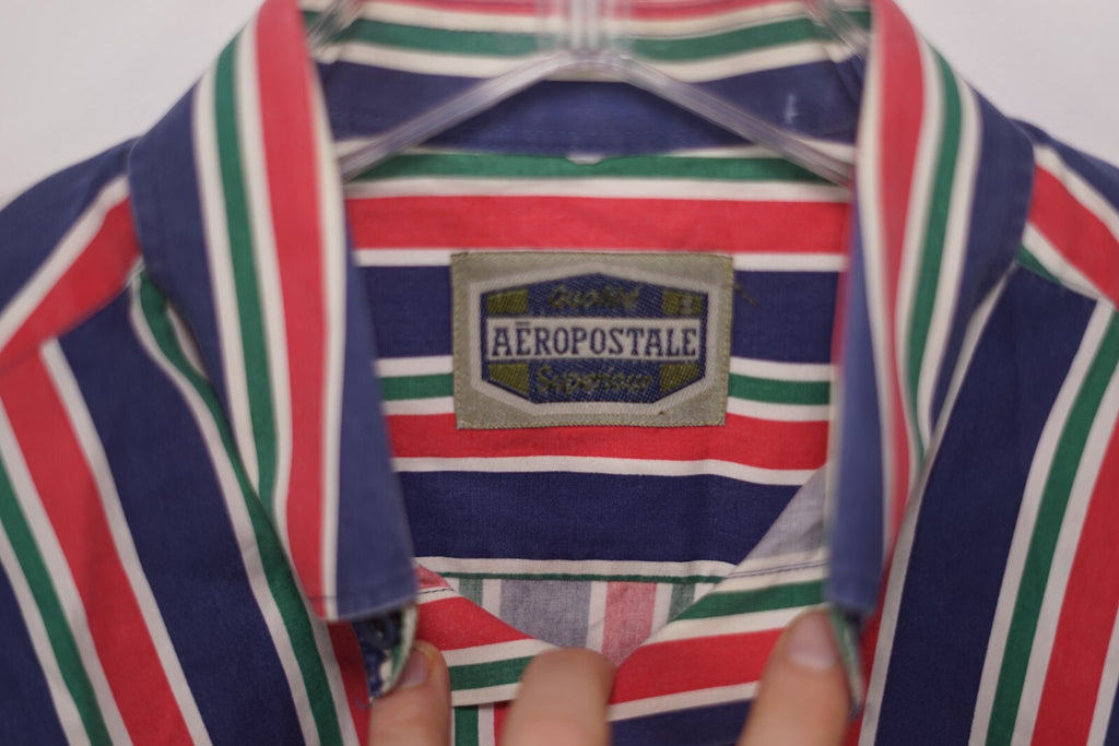 Vintage 90s Y2K Aeropostale Striped Blue Red Green Button Up Shirt Men's Large
