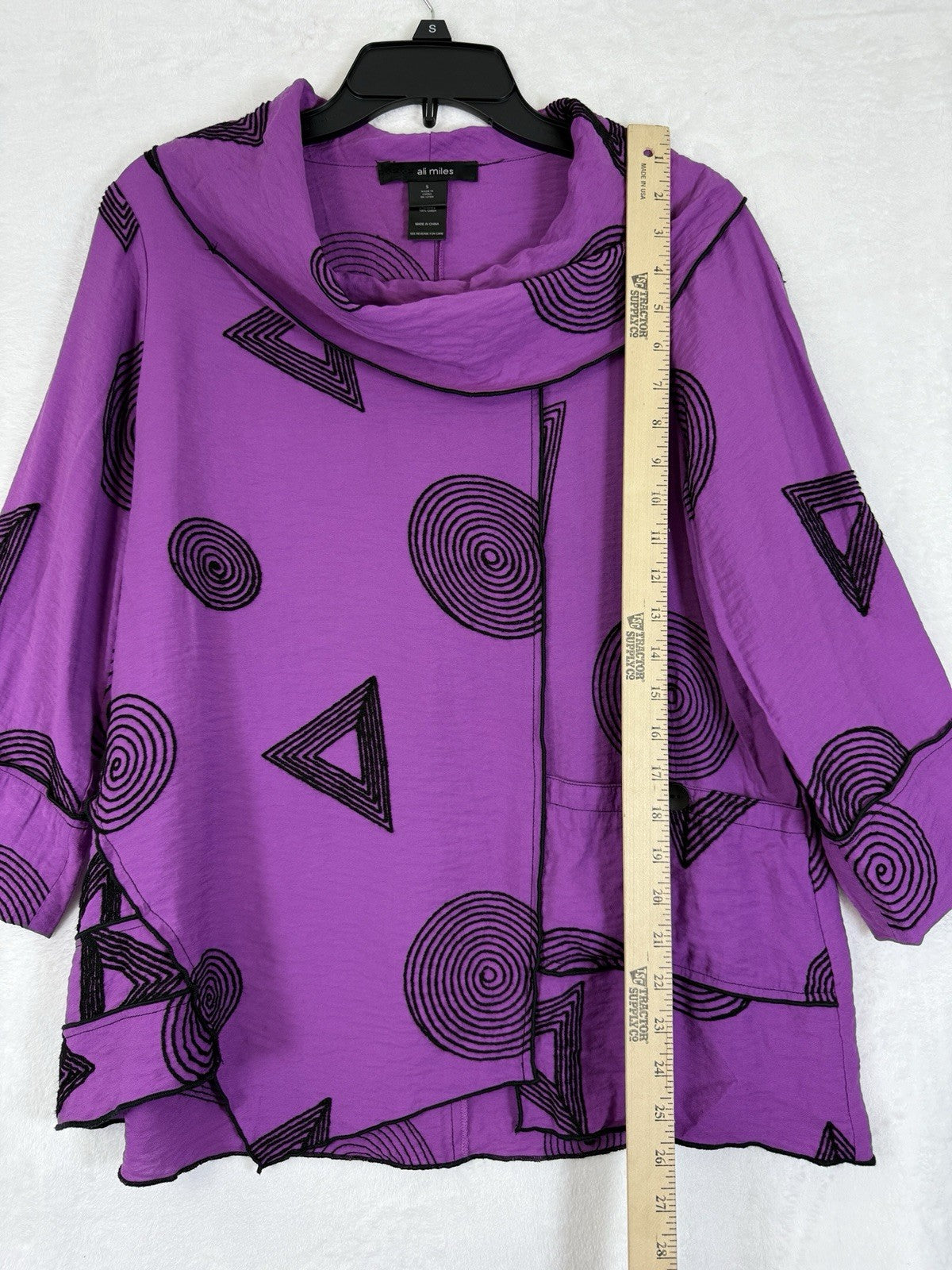 Ali Miles Small Tops With Collar Purple Boho Artsy Womens Tunic Embroidered