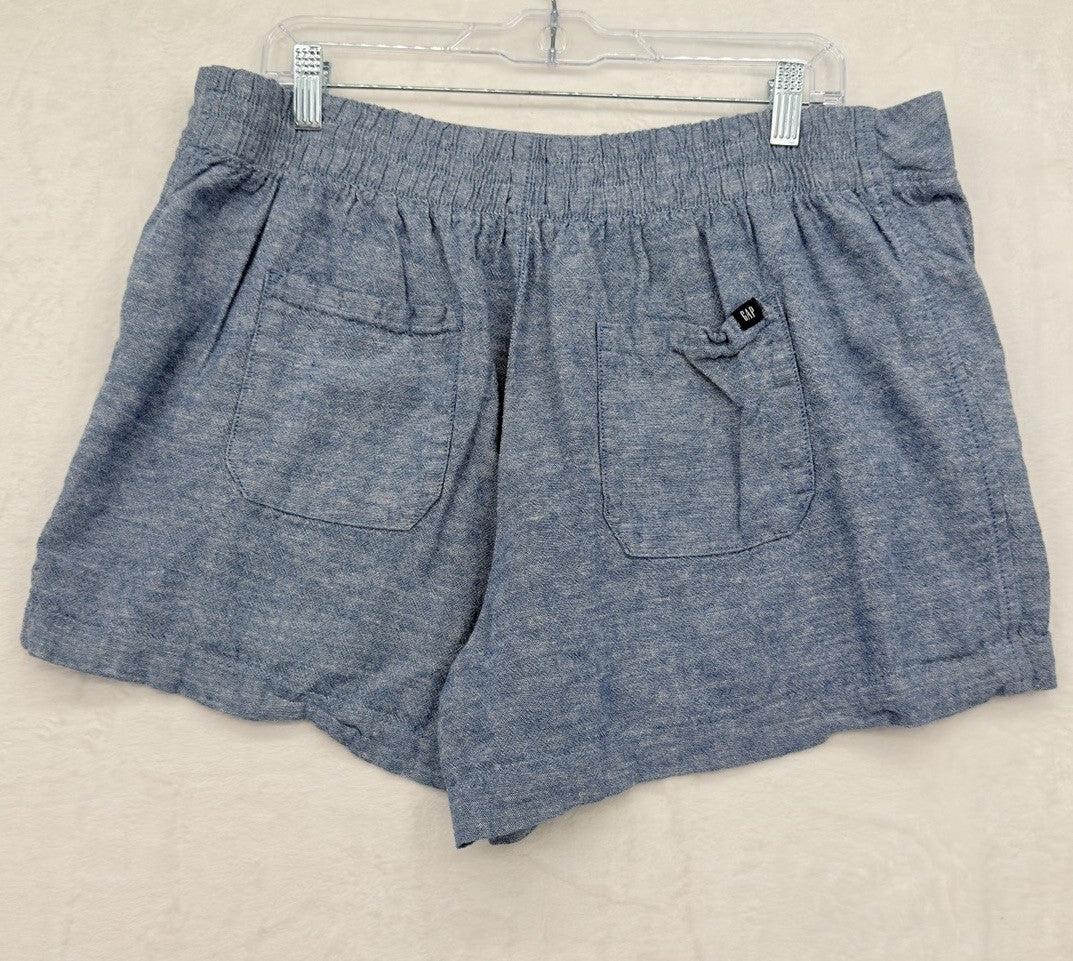 Gap Linen Blend Shorts XL Womens Blue Pull On Easy Pockets 3.5”
