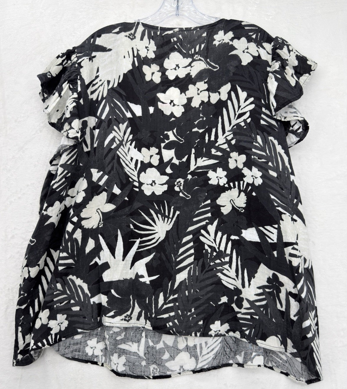 4X Womens Plus Size Tops Black Floral Flutter Sleeve Cotton New