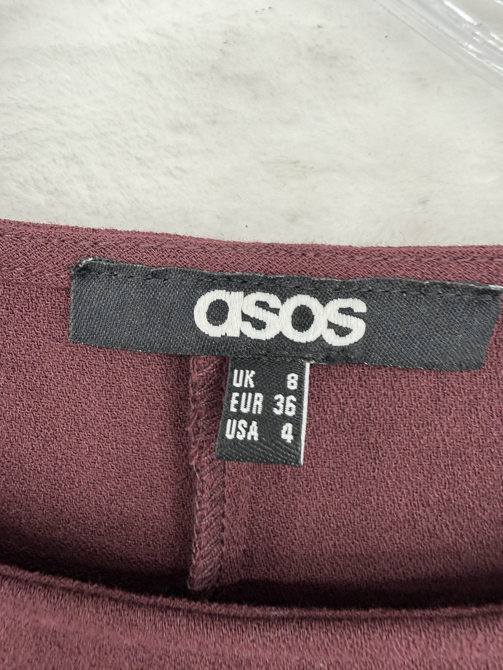 ASOS Mini Dress 4 Burgundy Long Sleeve Shift Drop Waist Womens