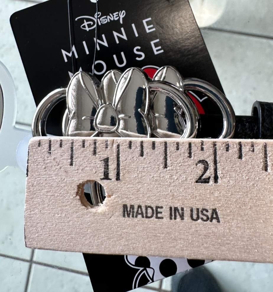 Minnie Mouse Belt Women’s Medium Black Pebbled Silver Buckle Walt Disney NEW