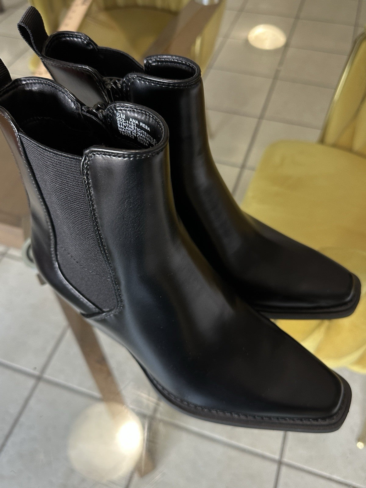 Ana Reba Black Ankle Boots Womens 6 Booties Side Zip Block Heel 6M