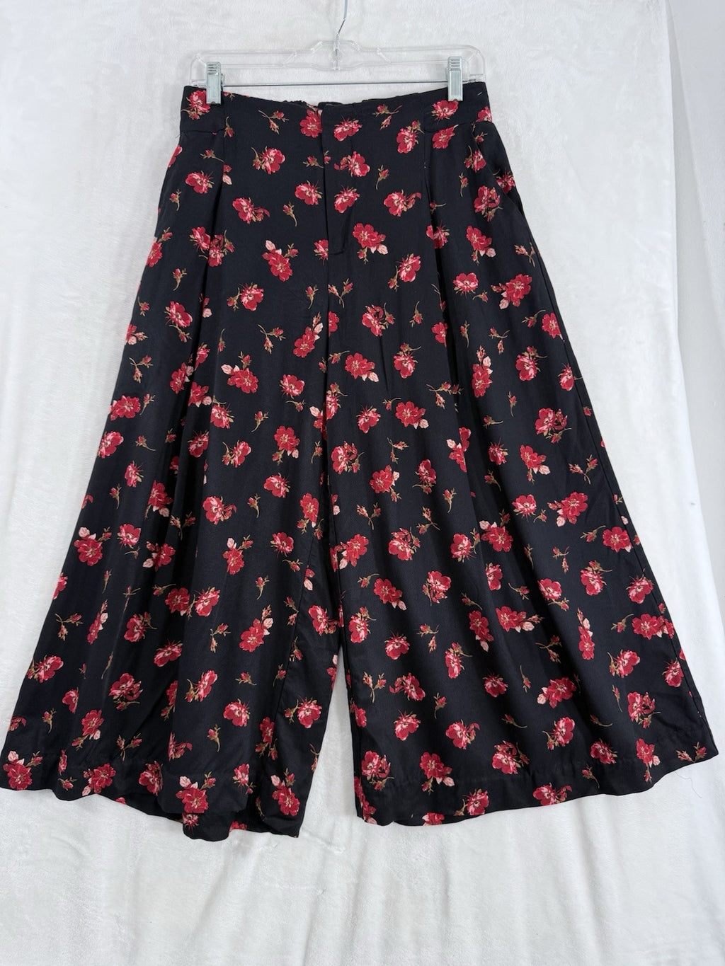 Anthropologie XS Maeve Wide Leg Crop Pants Navy Blue Red Floral Womens