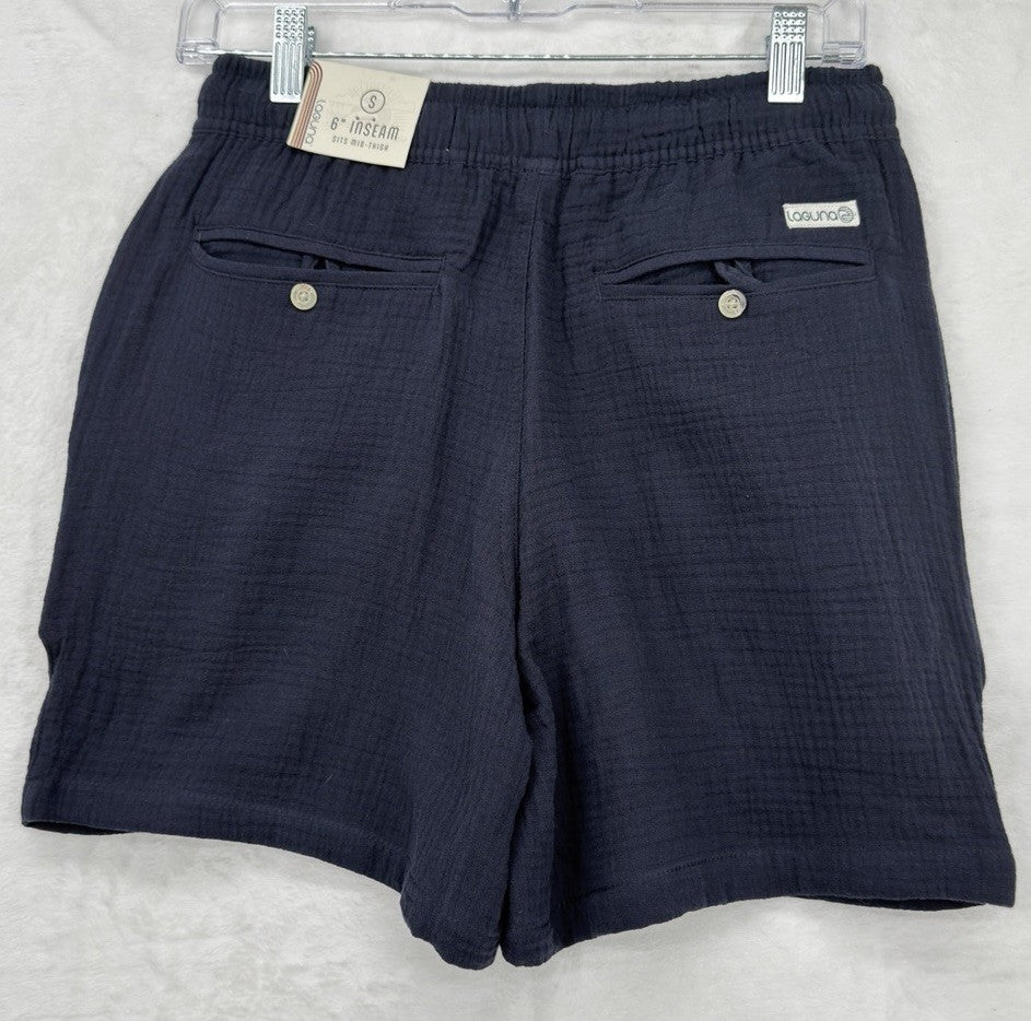 Laguna Shorts Mens Small Navy Blue Cotton Gauze Drawstring 6” Elastic New NWT