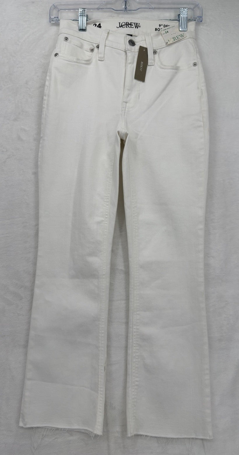 J Crew 9” Demi Boot Crop Jeans 24 White Raw Hem Womens NWT New *Read