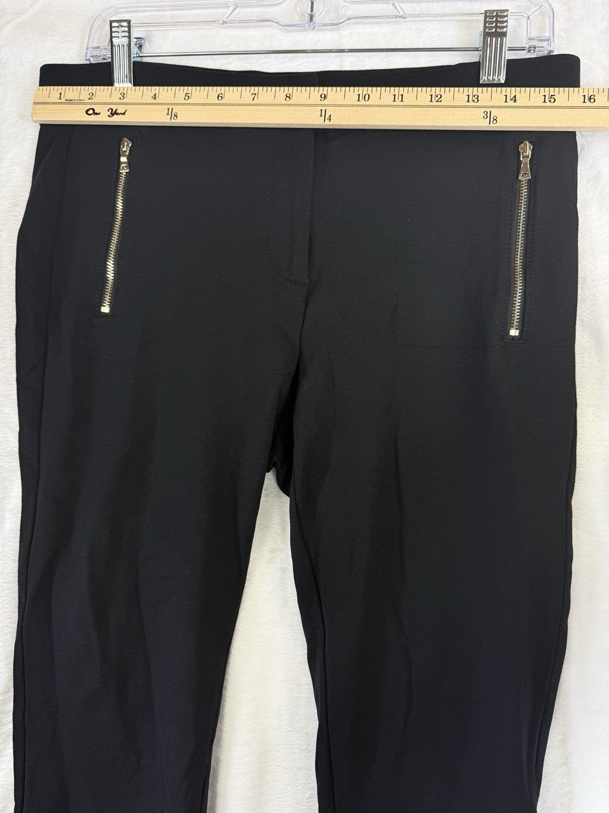 Ann Taylor Loft Ponte Knit Pants 10 Petite Womens Black Gold Zip Pockets 10P