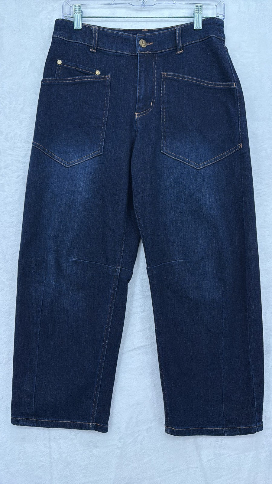 Carla Rockmore Collection Barrel Leg Jeans 4 Petite 4P Dark Blue Denim
