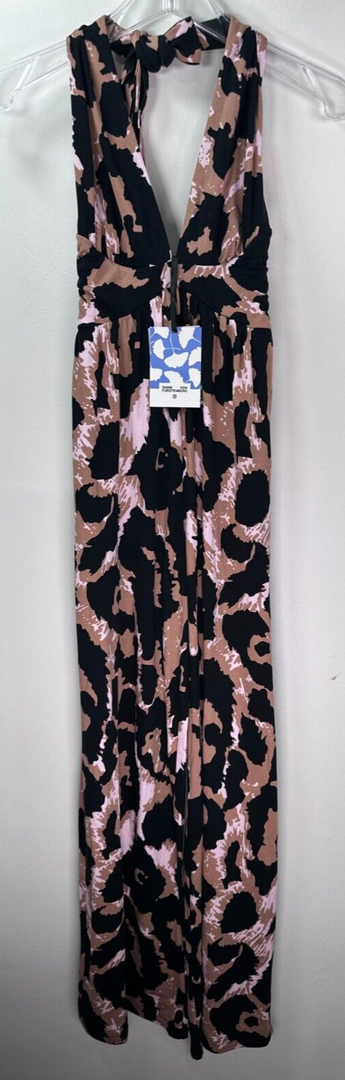 DVF Target XXS Halter Leopard Neutral Jumpsuit Diane von Furstenberg NWT