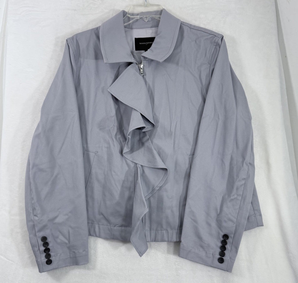 Banana Republic Jacket XL Womens Gray Ruffle Full Zip Cotton Blend