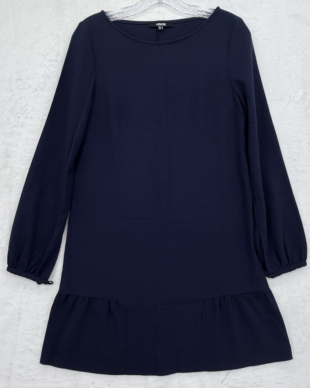 ASOS Mini Dress 4 Navy Blue Long Sleeve Shift Drop Waist Womens