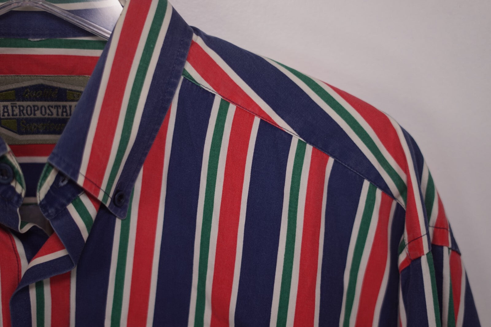 Vintage 90s Y2K Aeropostale Striped Blue Red Green Button Up Shirt Men's Large