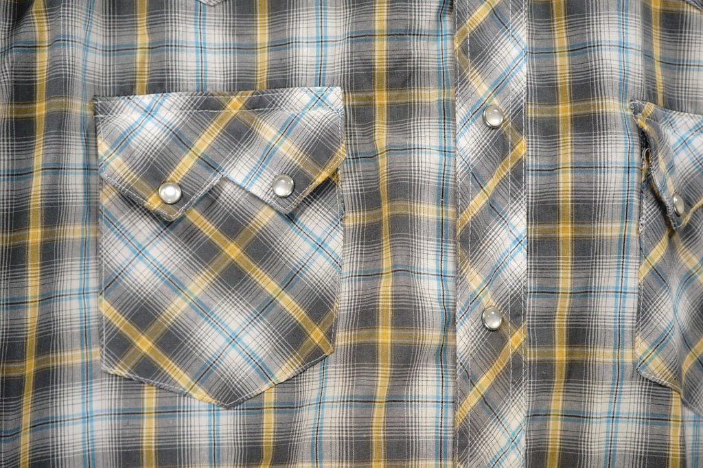 Vintage Wrangler Pearl Snap Plaid Shirt Cowboy Short Sleeve Mens 2XL XXL