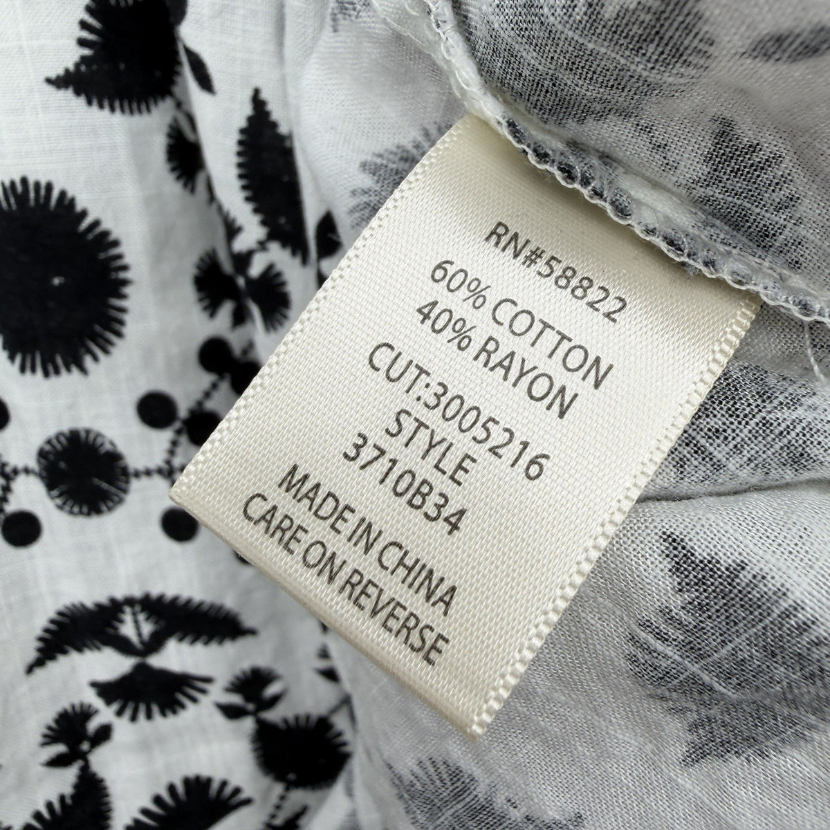 Max Studio London Top Large Square Neck Flutter Sleeve Black White Embroidered