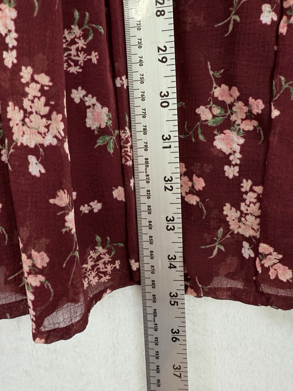 American Eagle Dress Medium Burgundy Floral Short Boho Long Sleeve Women