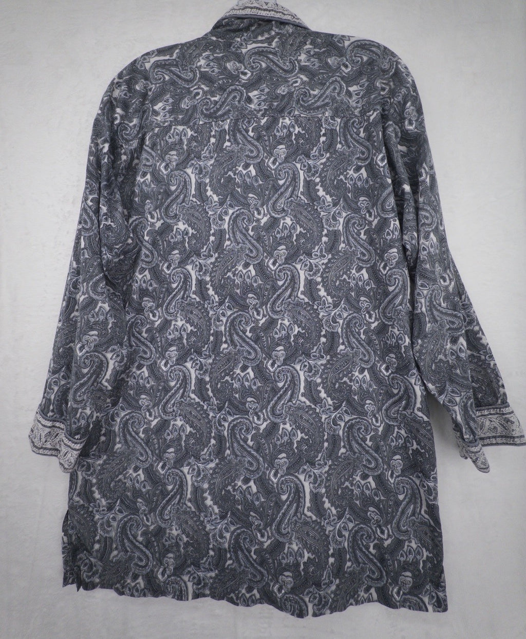 Handprint Tunic 100% Cotton Medium Women Gray Button Up Shirt Medium Boho India