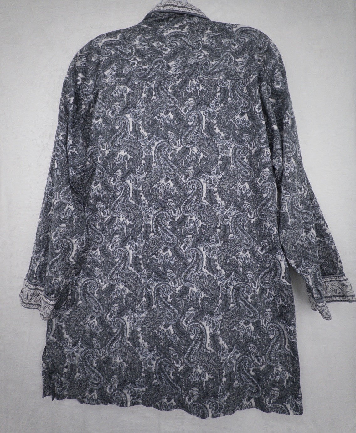 Handprint Tunic 100% Cotton Medium Women Gray Button Up Shirt Medium Boho India