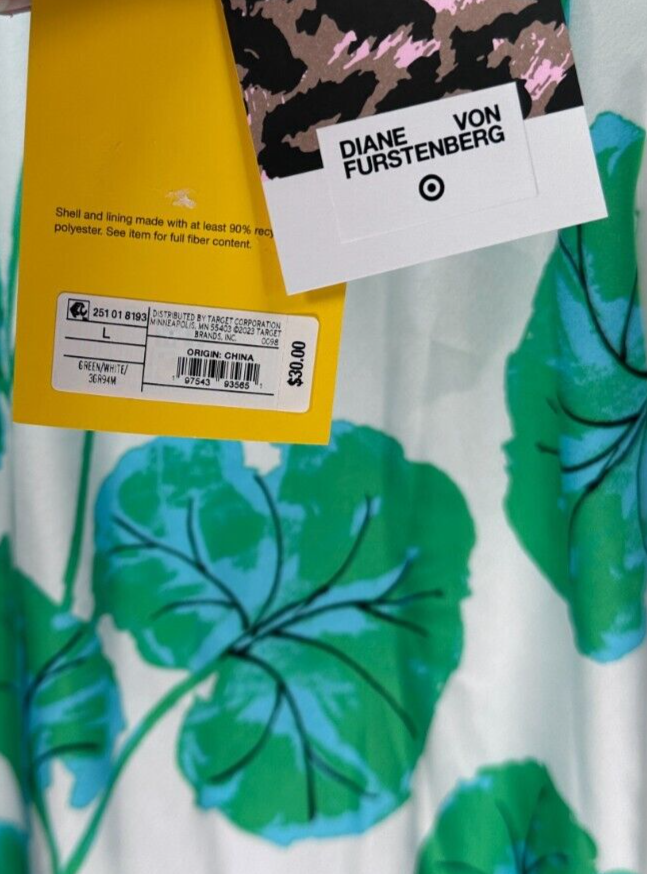 DVF  Target Dress Large Geranium Leaf Short Satin Slip Diane Von Furstenberg NEW