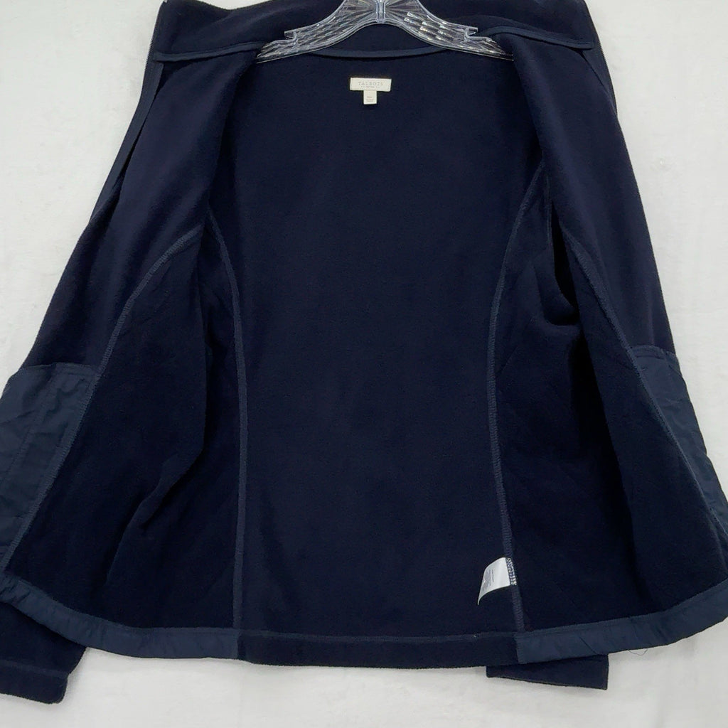 Talbots Fleece Jacket Medium Petite Navy Blue Full Zip Quilted Elbow Patches MP