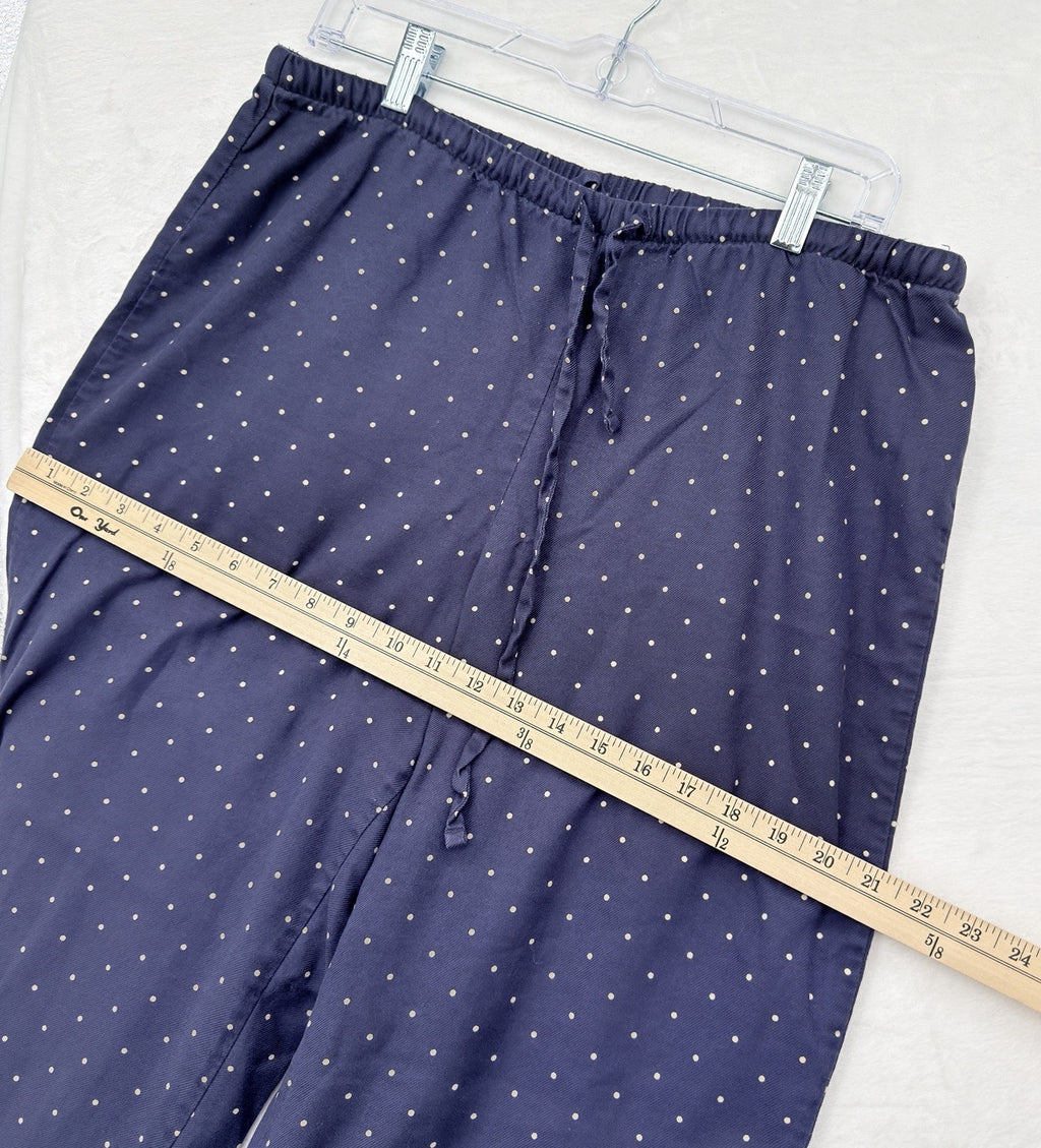 LL Bean Pajama Pants Womens Large Blue Polka Dot 100% Cotton Knit